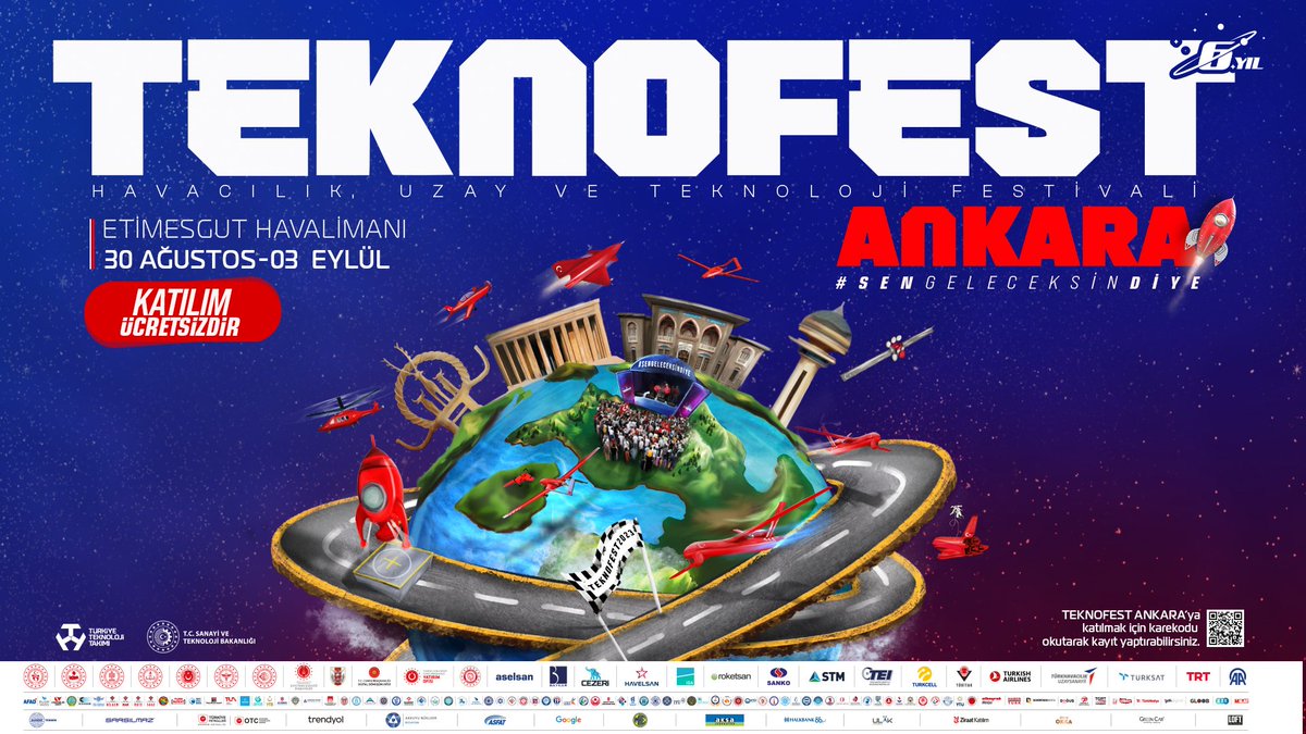 #TEKNOFEST2023 heyecanı Cumhuriyetimizin 100. yılında şimdi de Ankara'da❗️ Seni de bu heyecana ortak olmaya bekliyoruz. 🗓️ 30 Ağustos - 3 Eylül 📍 Etimesgut Havalimanı