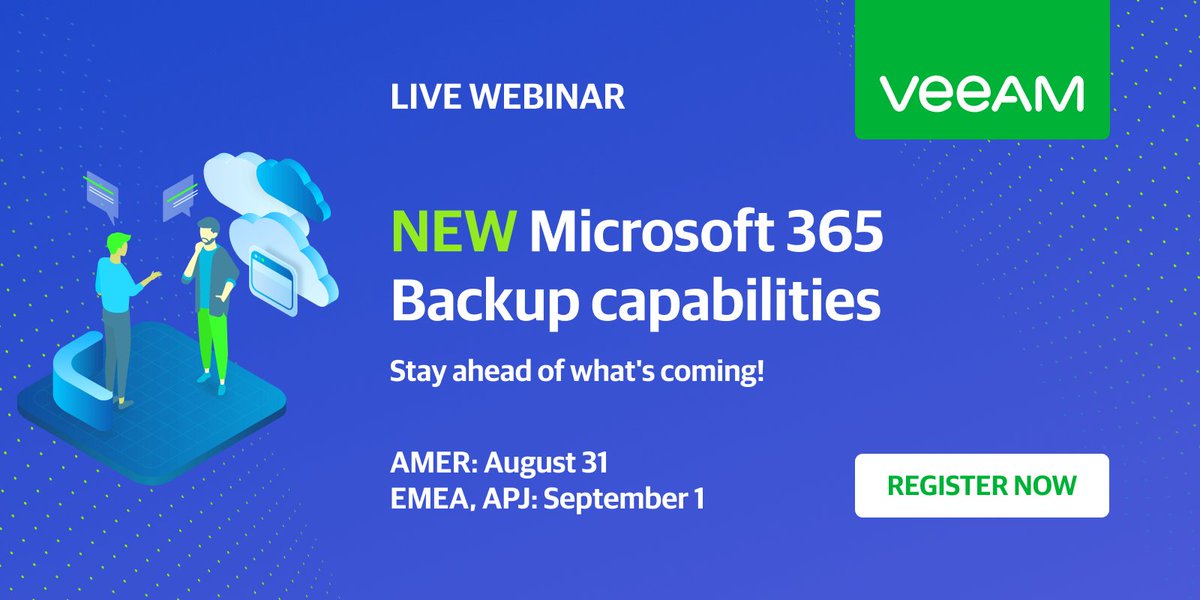 _DragoPetrovic's tweet photo. [WEBINAR]
On August 31st, a @Veeam #webinar with the topic #Microsoft365 #Backup capabilities will take place. I will be the host of this event together with Edward Watson (Principal Product Manager Veeam).
Register for this event for free and join us!

https://t.co/q4Toh8Eef3 

#MVPbuzz