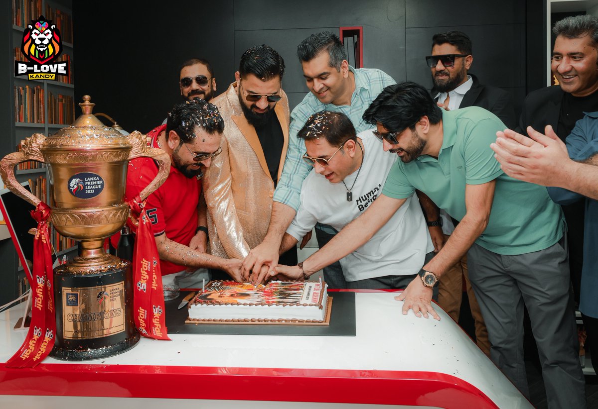 BLoveKandy's tweet photo. 🏆🎉 Bringing the Trophy Home! Mr. Omar Khan OK Celebrates Victory with his Team at Dubai Office 🎊📣

#BLoveKandy #LPLT20 #LPL2023 #BLoveNetwork #BLoveKandyTeam https://t.co/Powl6WCmkf