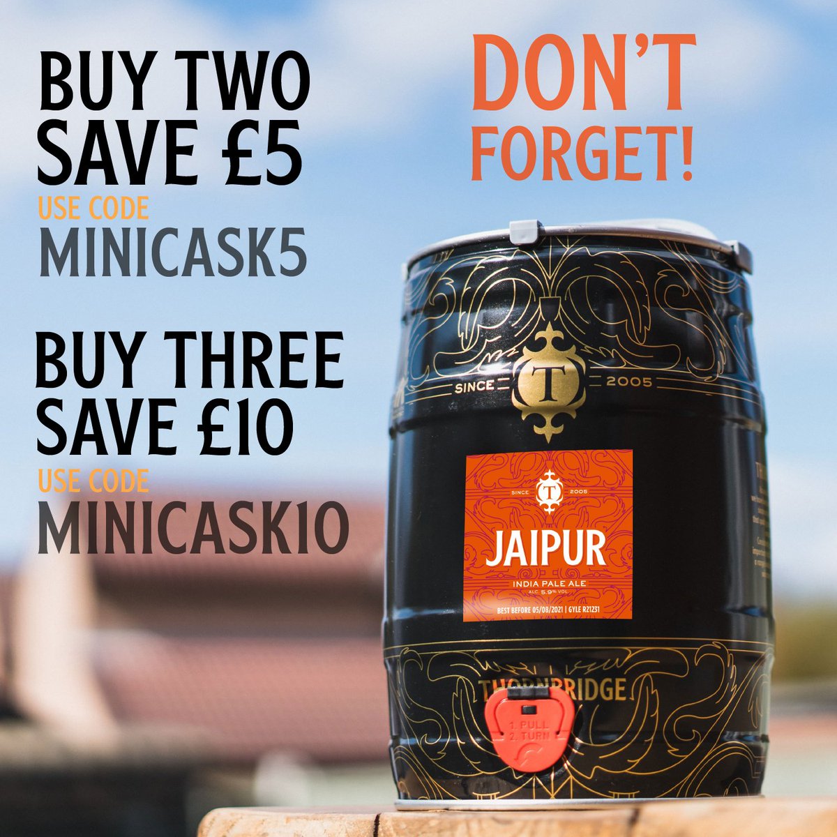 DON'T FORGET! If you want your Jaipur Mini Cask in time for the Bank Holiday you need to order before 12pm today!

⭐ Buy TWO save £5. Use code MINICASK5
⭐ Buy THREE save £10. Use code MINICASK10

Shop now 🔗 tinyurl.com/2fus737e