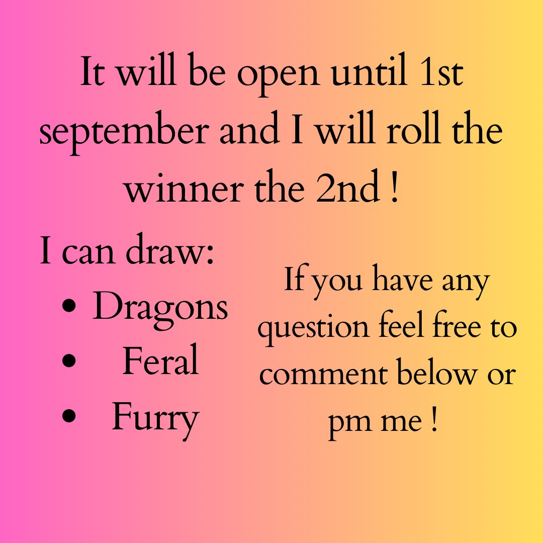 A wild lottery appeared !

Please please, tag your friends in the comment and share this post !

#digitalart #lottery #artlottery #clipstudiopaint #furryart #feralart #dragonart #headshot #fullbody