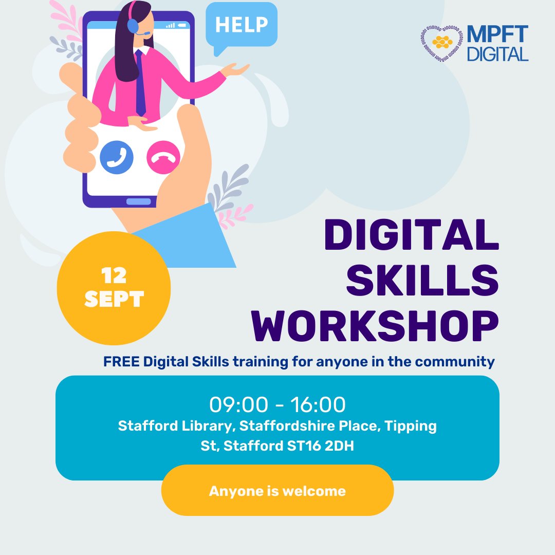 MpftDigital's tweet image. We&apos;re thrilled to offer FREE digital training sessions with @Zoom @freeITstafford and #CcubeSolutions where you can learn the essentials💻 📲

Everyone in the local community is welcome to drop in at any time.

Please share with colleagues, friends, family and loved ones💙