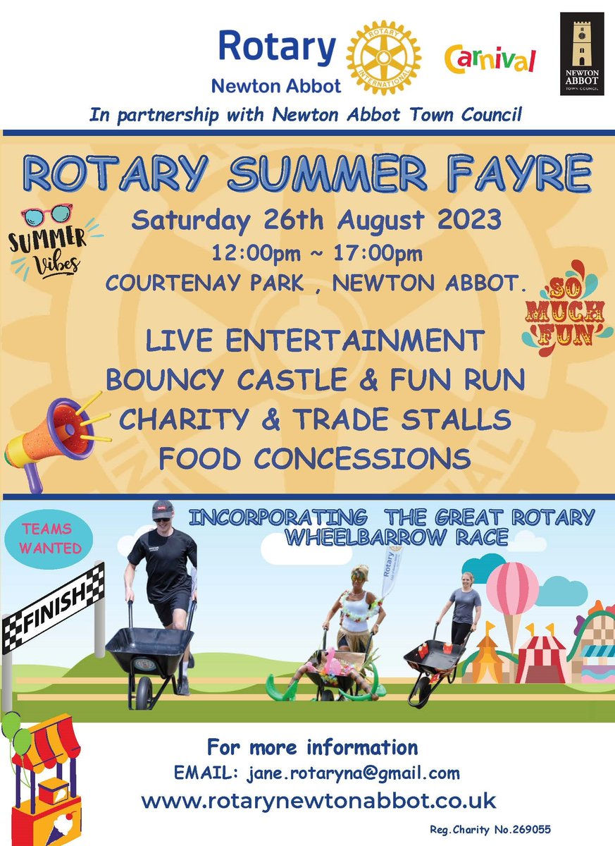 The weather is looking good for the Rotary Summer Faye this Saturday in Courtenay Park 🌞 Come along from 12pm for a great afternoon with lots to do 🙂 #SummerFayre #FamilyEvent #NewtonAbbot