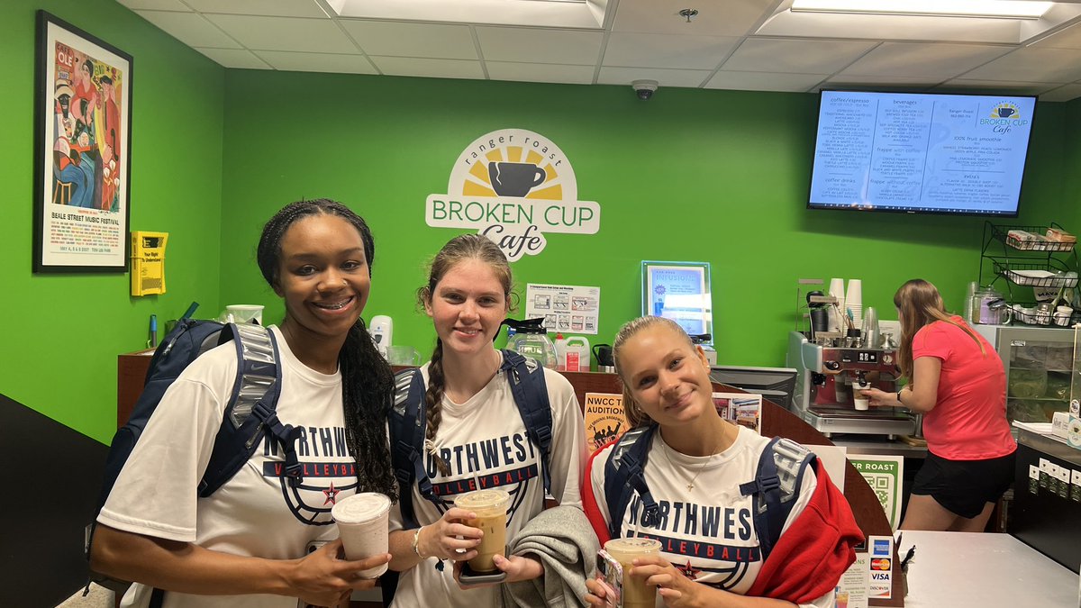 NWCCVolleyball's tweet photo. Coffee Club Winners this morning are…Angelle, Madison, and Ally #BrokenCup #ALLN https://t.co/z6Ldw40CpK