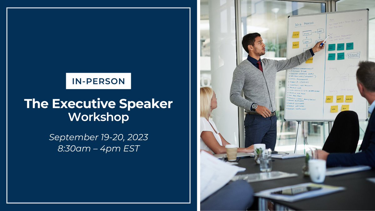 Register for our In-Person Executive Speaker Workshop September 19 &amp; 20, 2023 from 8:30am – 4:00pm EST. This intensive, two-day workshop covers the wide variety of settings in which professionals must communicate effectively: bit.ly/47JWWiq.
#Executives #SpeakerTraining