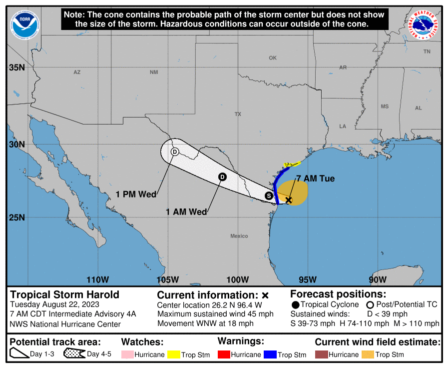 ReadyHarris's tweet photo. Tropical Storm Harold forms in the Gulf. At this time, there is no threat to Harris County. Make sure to create your emergency preparedness plan and to PRACTICE that plan. A plan only works if you are informed and #ReadyAroundTheClock.
Read more: https://t.co/duDvEEbLdo https://t.co/5b72o2Gu0C