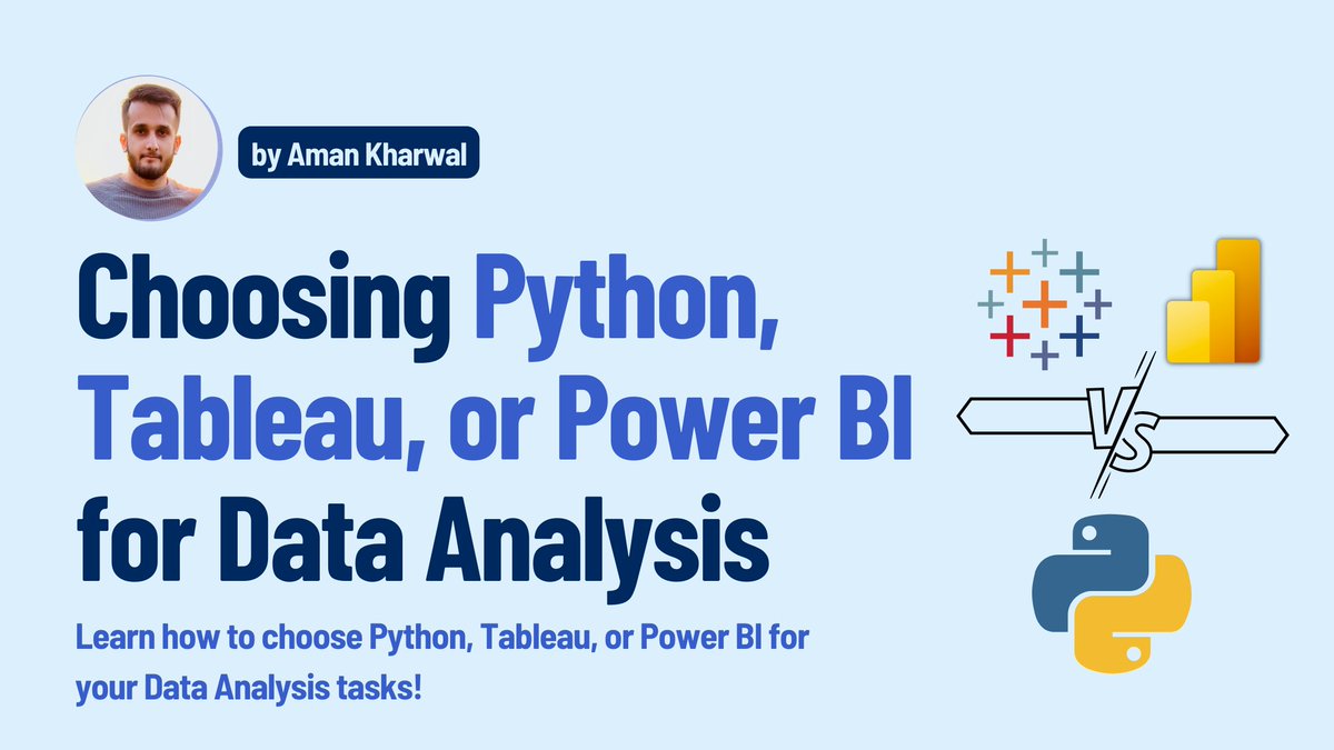 amankk_9's tweet photo. A lot of beginners out there are confused why they should learn #Python for #DataAnalytics when tools like #PowerBI and #Tableau exist.

So here’s a guide that will help you know about how to choose Python, tableau or Power BI for your data analysis task: https://t.co/S1iSxSTrKd https://t.co/G9fncu7qKn