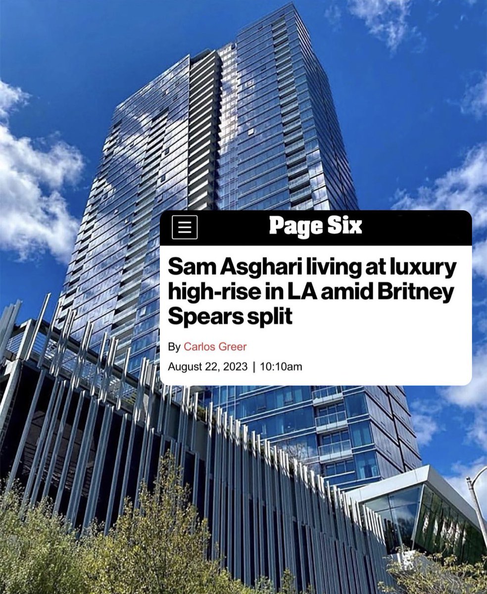 britneycharts's tweet photo. Despite filling for Spousal support and requiring that Britney Spears pays his attorney fees, Sam Asghari moves to a 283-unit, 40-story building, where rents range from $10,000 to $65,000 per month https://t.co/m0lhWMJski