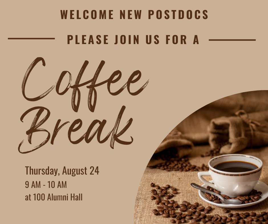 Join us for our New Postdoc Coffee Break anytime between 9-10 AM in the Graduate Student & Postdoc Lounge (100 Alumni Hall) this Thursday. RSVPs are encouraged, and you may sign up here: events.vanderbilt.edu/provost/event/…