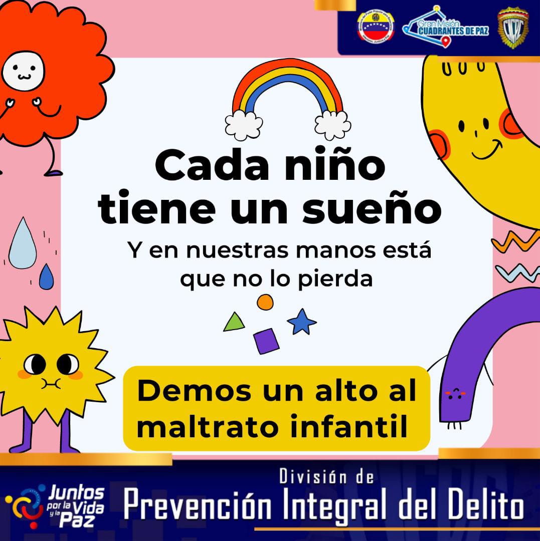 CicpcHiguerote's tweet image. 🚫 Si conoces de algún caso de maltrato.... Denuncia 🚫

 🏳️Juntos por la Paz 🏳️

💢 Somos prevención integral del delito

💢 Somos CICPC

#cicpc #YoProtejoALosNiños #PorLaVidaYLaPaz #prevencion #valores #empatia #respeto #CuadrantesPorLaVidaYLaPaz

instagram.com/p/CwP3jUeuX9x/…