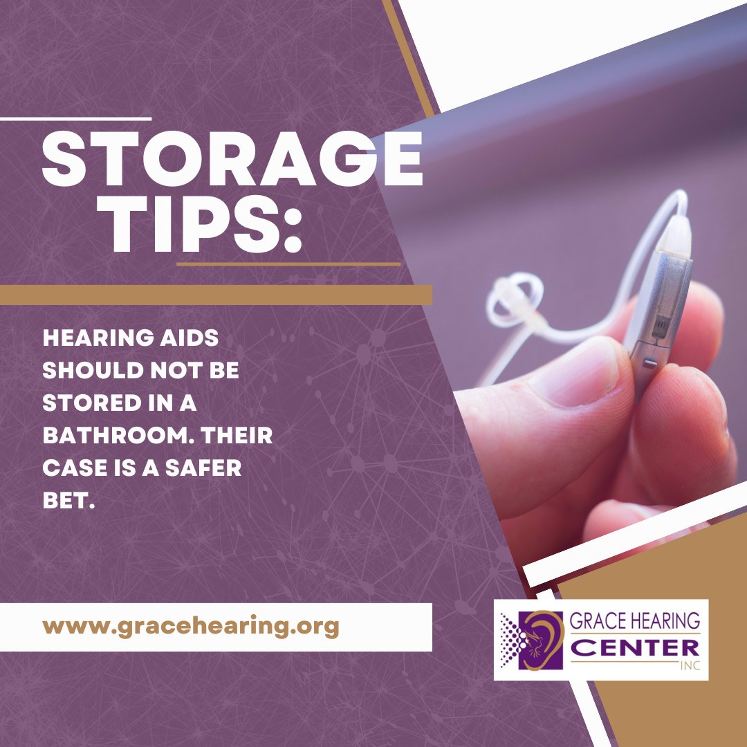 grace_hearing's tweet photo. Don’t store your hearing aids in the bathroom! Bathrooms are more humid, causing issues with the electronics in your hearing aids over time.🦻Tip: set up a hearing aid station n your room where you can keep your hearing aids, case, batteries, or charger/cords. #GraceHearingCenter https://t.co/g97Ey1naar