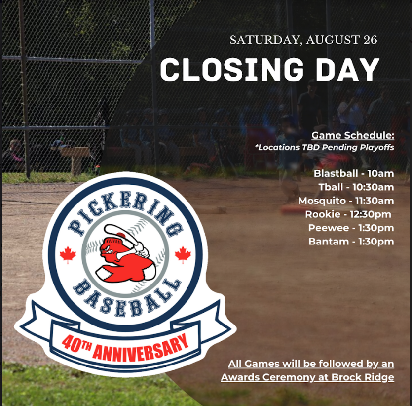 pickering_pba's tweet photo. Celebrating 40 Years of Pickering Baseball this Saturday. Join us at Brock Ridge Park. @cityofpickering
#PickeringBaseball #cityofpickering #durhamregion # https://t.co/ECkkxl6VwN