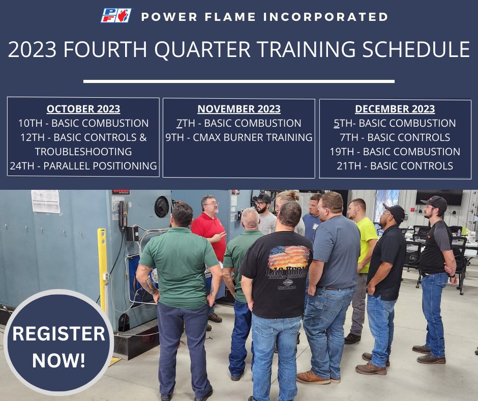 Power_Flame_Inc's tweet photo. Fourth quarter class registration is now open! If you are looking for combustion, burner or controls training, register here: https://t.co/PNF4Fa3GHX

#PowerFlame #FactoryTrained #burners #boilers #controlsystems #OneASTEC https://t.co/bMYNwNK4ia