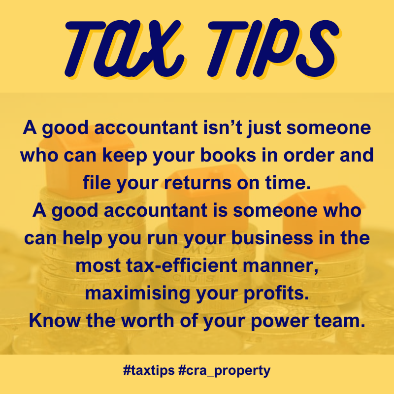 CRA_Property's tweet photo. A good accountant isn’t just someone who can keep your books in order &amp; file your returns on time. A good accountant is someone who can help you run your business in the most tax-efficient manner, maximising your profits. Know the worth of your power team.

#taxtips #cra_property https://t.co/2XDtitzUlc