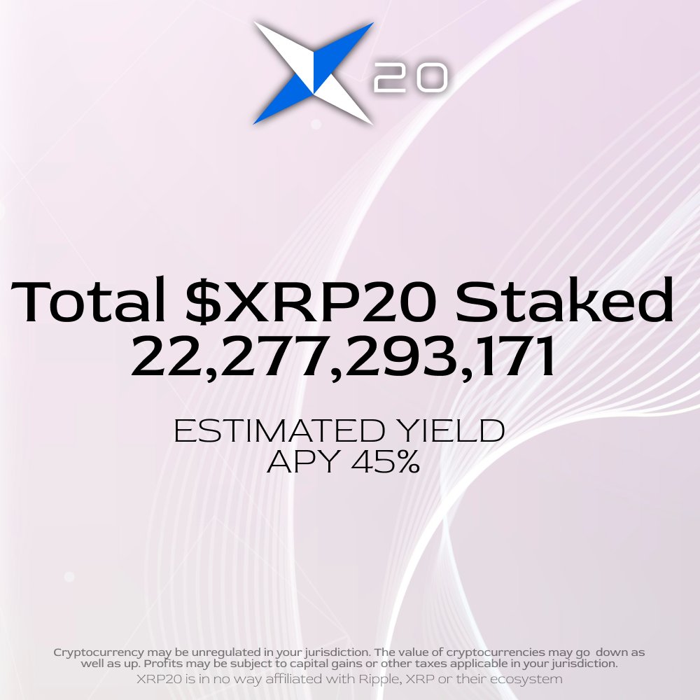 XRP_20's tweet image. Earn consistent rewards with $XRP20! 🚀💰

📈 Receive payouts every block.
⌛️ 40% of supply reserved for 4-year staking distribution.
💼 Your share and current APY determine staking rewards.

📊Key Stats:

🌟Staked Tokens: 22,277,293,171
💰Potential Earnings: Impressive 45% APY…