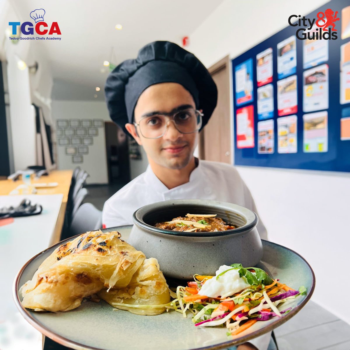 tedcoeducation's tweet photo. Feast your eyes on this flavorsome delight! Our talented culinary students at TGCA have cooked up mouthwatering Chicken Chettinard with Malabari Parrota that will transport you straight to foodie heaven. 🥳🔥 https://t.co/xyxjujiGI3