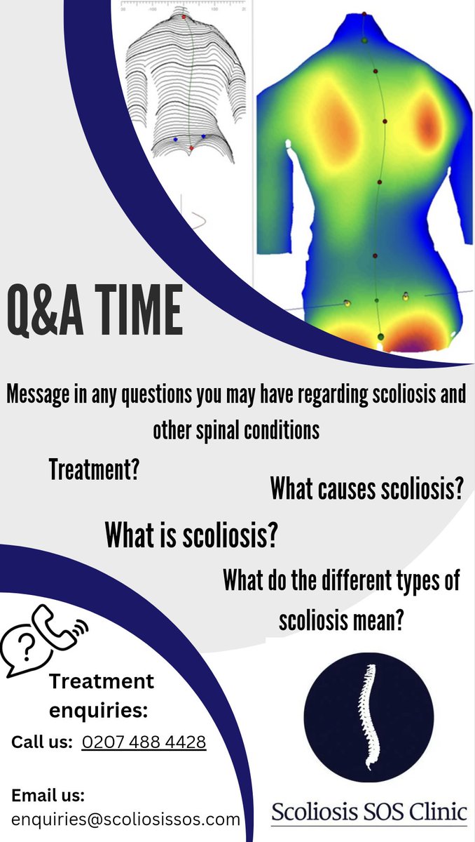 🌟 Join in our #ScoliosisQandA session this afternoon! 🤔 Curious about managing scoliosis through exercises and lifestyle changes? Our expert therapists will be answering your questions. Don't miss out on this opportunity to learn and connect! #ScoliosisAwareness