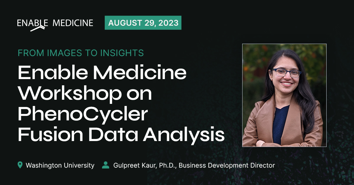 Enable Medicine (@enablemedicine) on Twitter photo Join us on 8/29, for our hands-on PhenoCycler-Fusion Data Analysis workshop at Washington University in St. Louis! Don’t miss out on this collaboration between Enable Medicine and <a href="/AkoyaBio/">Akoya Biosciences</a>.
Register now:
hubs.li/Q01_wpTP0
#SpatialBiology #SpatialPhenotyping Join us on 8/29, for our hands-on PhenoCycler-Fusion Data Analysis workshop at Washington University in St. Louis! Don’t miss out on this collaboration between Enable Medicine and <a href="/AkoyaBio/">Akoya Biosciences</a>.
Register now:
hubs.li/Q01_wpTP0
#SpatialBiology #SpatialPhenotyping