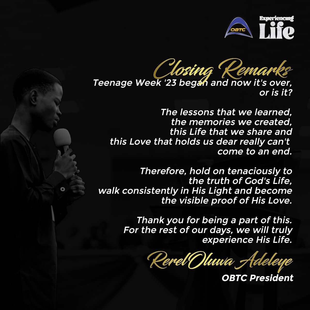 obtcroyalfamily's tweet photo. The 2023 Teenage Week officially ended on Sunday.

Here are the Closing Remarks from our President.

#teenageweek #tw23 #experiencinglife https://t.co/StTdUjDltH