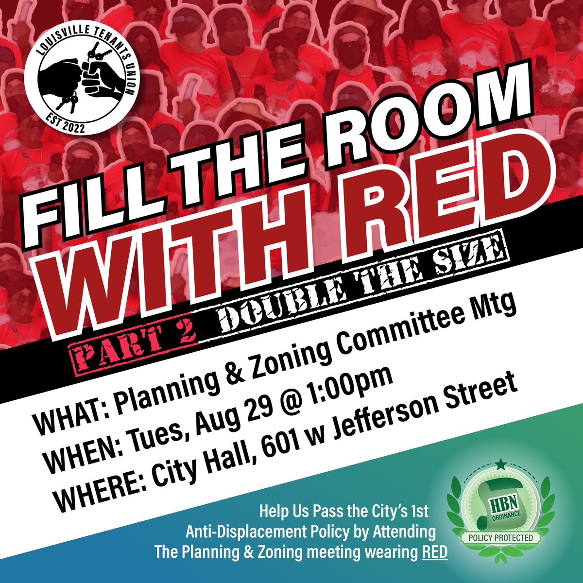 [Action Alert] The Rent's STILL Too Damn High! Help us pass #Louisville 's 1st Anti-Displacement #FairHousing ordinance by standing with residents on Aug 29th @ 1:00 pm at City Hall. Wear RED!  #HBNO #PolicyProtected  #EndCorporateWelfare  #STOPGentrification