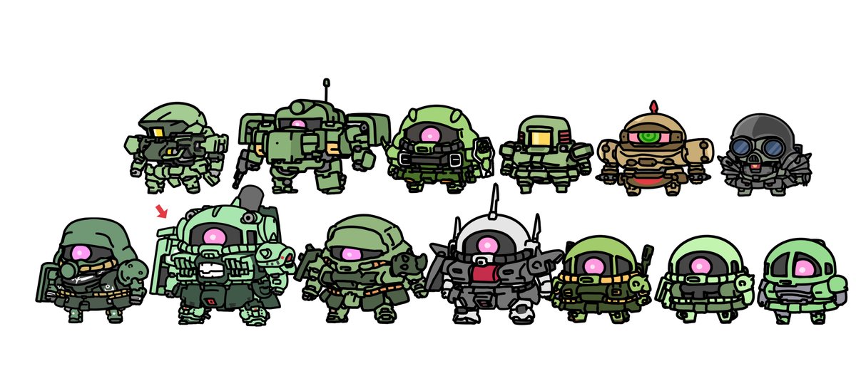 「added more zaku friends 」|Affeaのイラスト