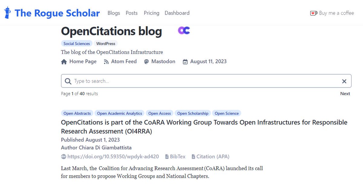 opencitations's tweet image. 📰The #OpenCitationsBlog posts are now featured with #DOIs on Rogue Scholar, the archive for science blogs recently launched by Martin Fenner. Learn more at: opencitations.hypotheses.org/3436