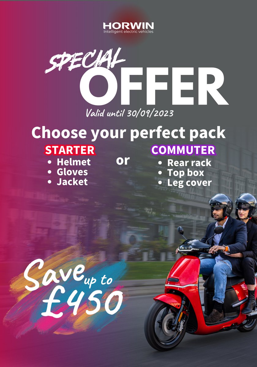 Today sees the launch of two exciting new offers from Horwin, making purchasing a brand new electric scooter or moped better value than ever. Each offer includes around £450 worth of high-quality accessories.

bit.ly/HorwinOffers