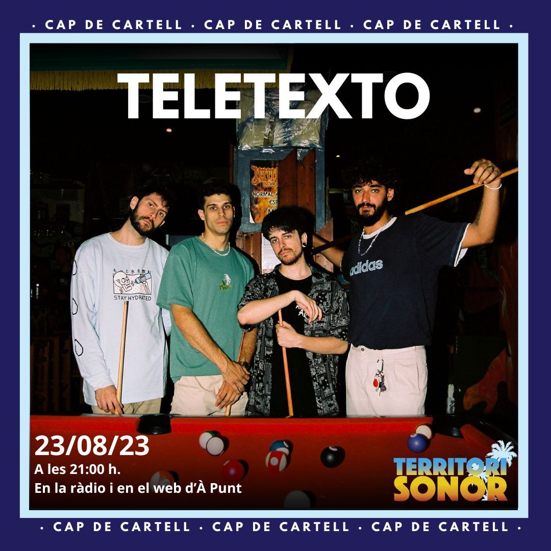 territoriAPunt's tweet photo. ❗ Mireu qui ens visita esta setmana!

📆 Dimecres 23: @teletexto_.

📆 Dijous 24: @bullets_band_.

⏰ A partir de les 21:00 h.
🔊 En la ràdio i en el web d'@apunt_media.

#TerritoriSonor https://t.co/Bc5BpxQE4j