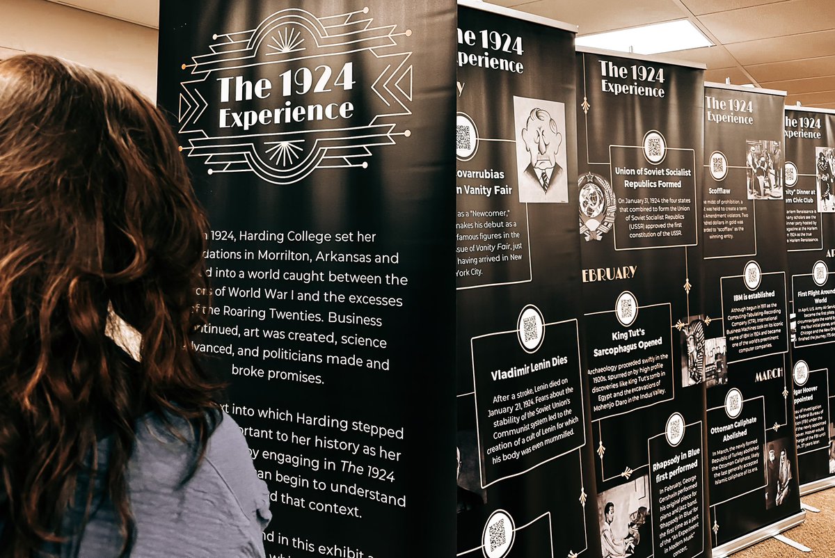 HardingULibrary's tweet photo. In celebration of Harding’s Centennial, we are hosting an exhibit from the Clifton L. Ganus, Jr. Distinguished Chair for History and Political Science. Dive in to “The 1924 Experience” to understand the world in which Harding’s first students and faculty found themselves. #HU100 https://t.co/FxSsBOYtFf