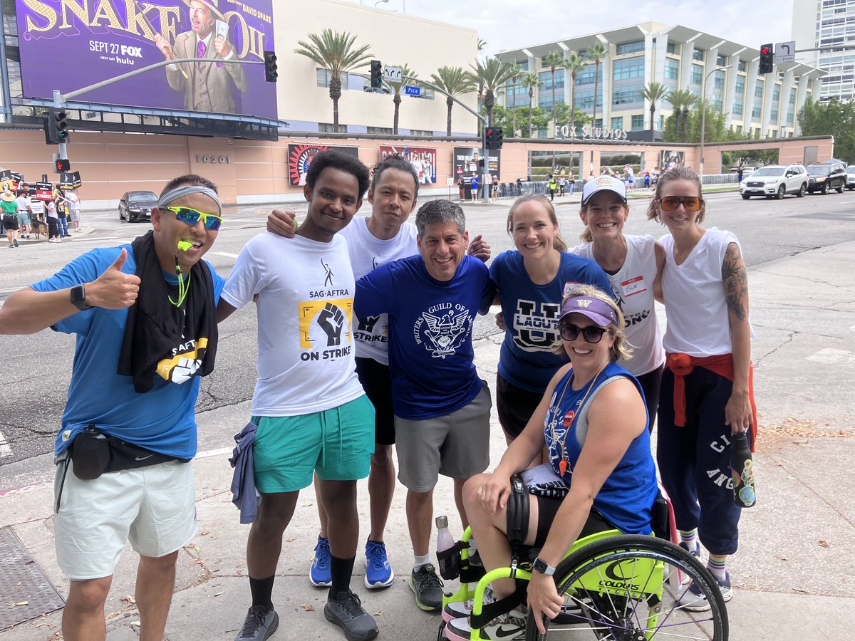 Show <a href="/amptp/">AMPTP</a> hurricanes &amp; earthquakes don't scare us and neither do they - join #WGAStrike showRUNNERS Thurs 8/24 for another 7-8 mile run! You dont have to be a showrunner or writer - just come support &amp; get a PR! Meet @ @AmazonStudios - 9:00! <a href="/WGAWest/">Writers Guild of America West</a> <a href="/sagaftra/">SAG-AFTRA</a> @WGAPerspective