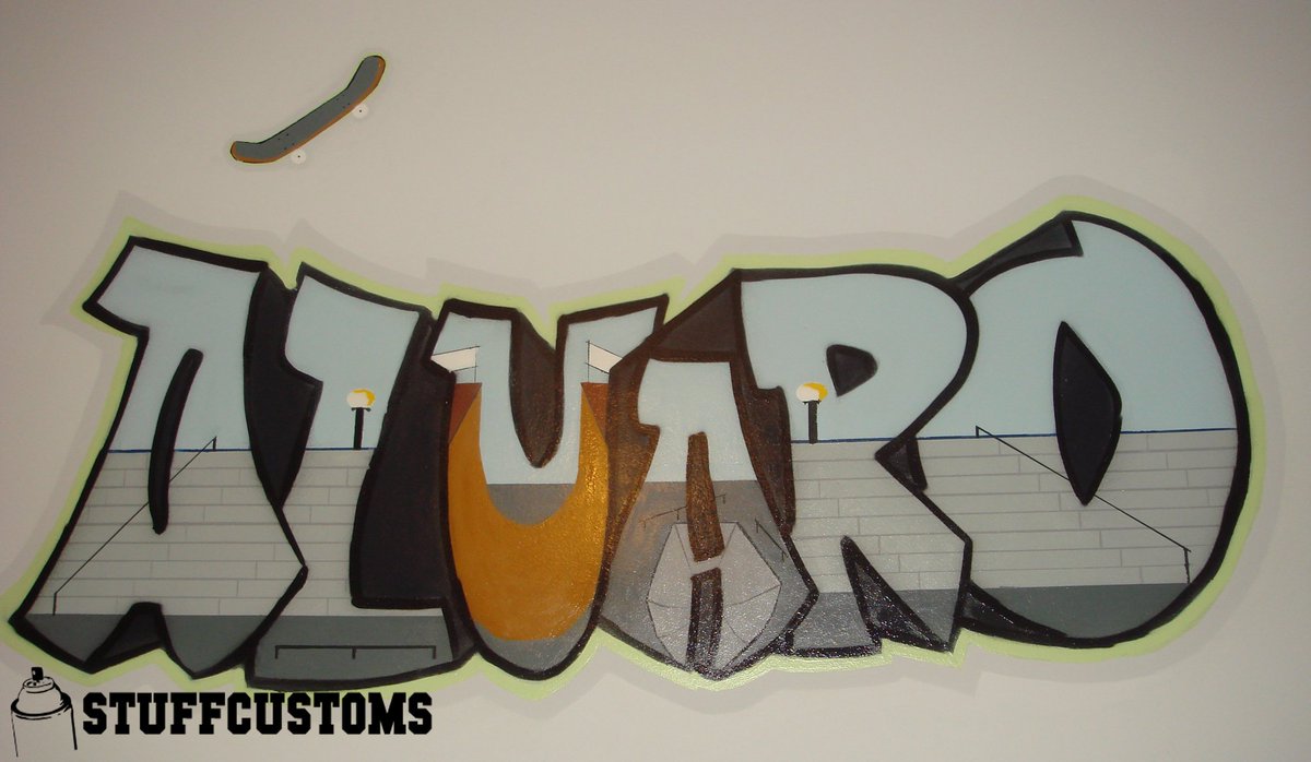 Stuffcustoms's tweet photo. DecoRoom con temática Skatepark 😊😎👍🏽 Alvaro letters 👊🏽
#stuffcustoms #murales #decor #graffiti #custom #barcelona #alvaro #painting #skatepark #skate #room #personalizados #paredes #stuffcustomsbarcelona #graffitiartist #artesanal #handmade #letters #muralism #graffitistyle https://t.co/Z4CEWc0yWX