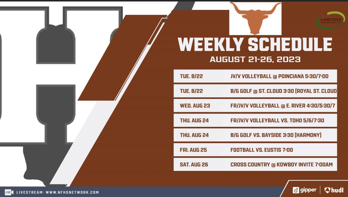 Come support your Longhorns this week! @harmony_longhorns @harmonyhighathleticboosters @positiveosceola @OsceolaSports