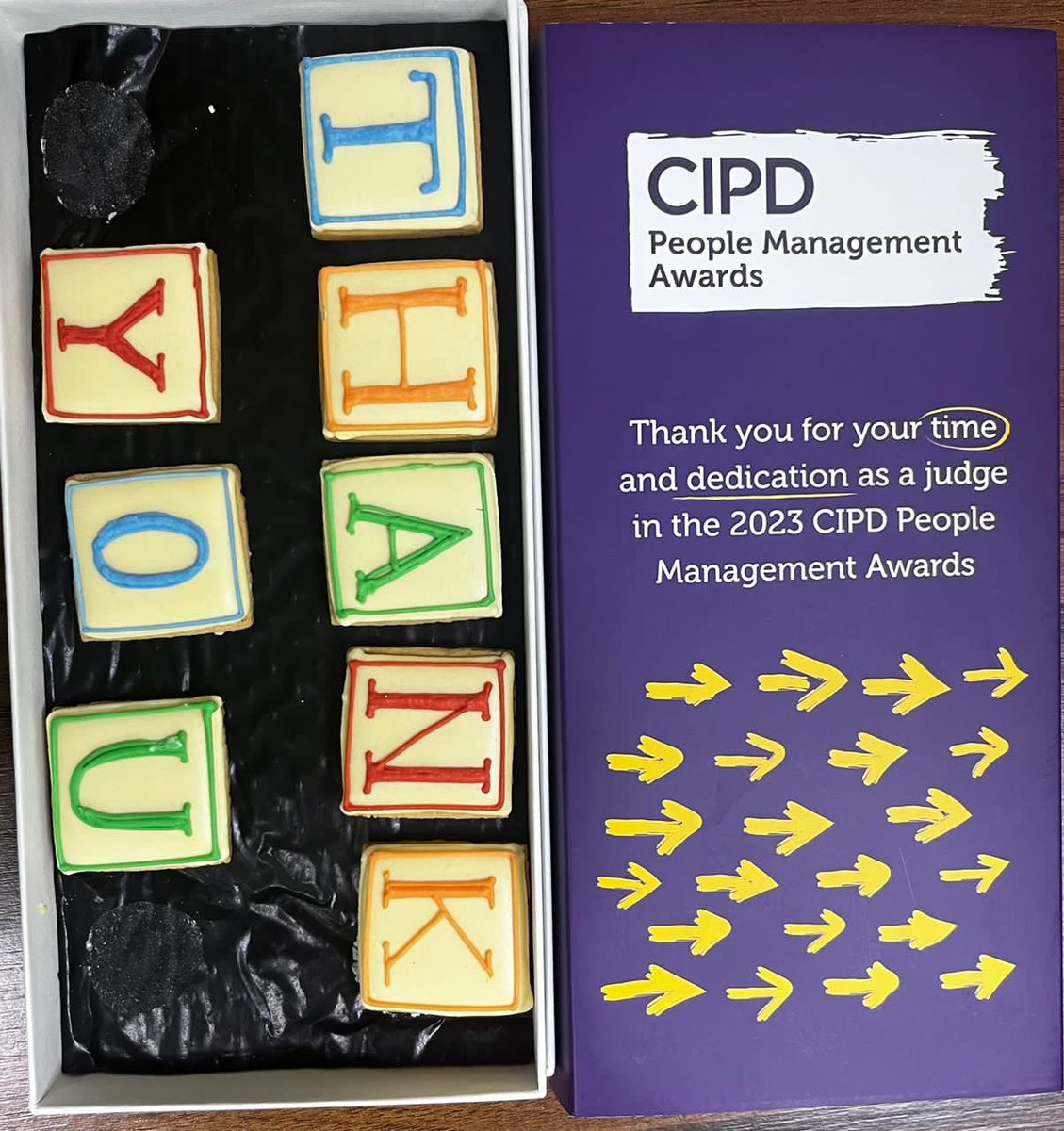 Babs_Badjan's tweet photo. Delighted to be a part of the @CIPD @PeopleMgt Awards #CIPDPMAs23 as a judge! Got a delightful box of handmade biscuits—a sweet touch to an already incredible experience. Honored and grateful to contribute to celebrating excellence in the world of people management! 👏🏿👏🏿 https://t.co/WwPO7AcXYh