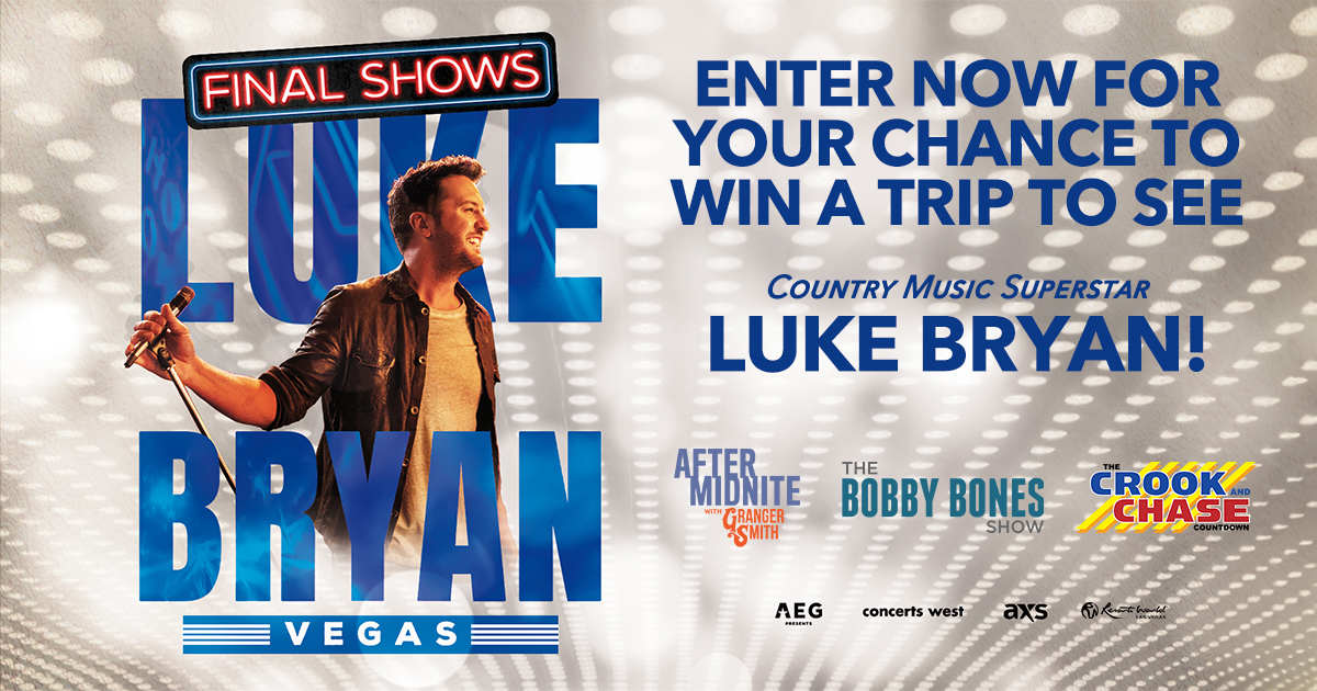 COUNTRY MUSIC SUPERSTAR @lukebryan HAS ANNOUNCED THE FINAL SHOWS OF HIS RECORD-BREAKING HEADLINING ENGAGEMENT AT @resortsworldtheatre Las Vegas AND WE HAVE YOUR CHANCE TO WIN A TRIP TO ONE OF THESE FINAL SHOWS. ENTER HERE ihr.fm/3OEeaFg FOR YOUR CHANCE TO WIN!
