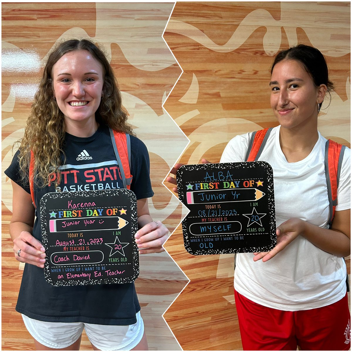 GorillasWBB's tweet photo. All smiles from our girls for the first day back of class!! 📚🤓⭐️ Best of luck to all the gorillas on campus, let’s make it a great year!! 

#TheTroop || #GorillaNation https://t.co/aEq4HiUnuH