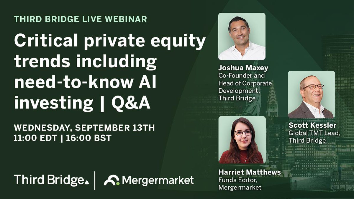 Want to know how your firm can leverage the trends rewriting the #privateequity playbook and learn why #AI is a major spur to productivity and value creation? Register now for our #webinar👉 bit.ly/45y1g2o

📅 Wednesday, Sept 13th
⌚ 11:00 EDT | 16:00 BST

<a href="/Mergermarket/">Mergermarket</a>