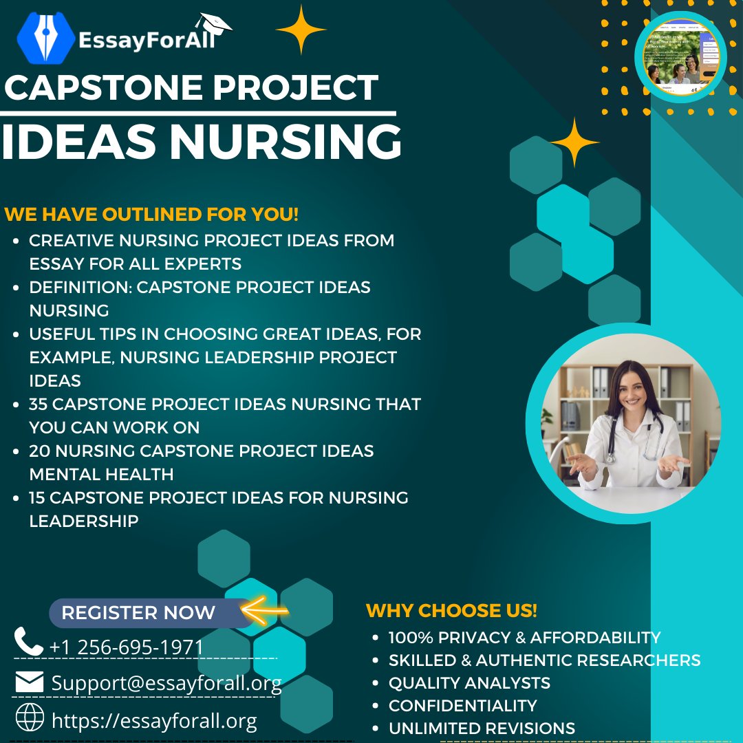 ESSAYFOR_ALL's tweet image. Capstone Project Ideas Nursing: Essay For All
Turn your nursing passion into purpose with captivating capstone project ideas.
#nursingcareplan #coursehelp #nursingcapstonepaper #dnpcapstonewriting #capstonewritinghelp #Nursingwriting #nursingresearchpaper #nursingwritinghelp