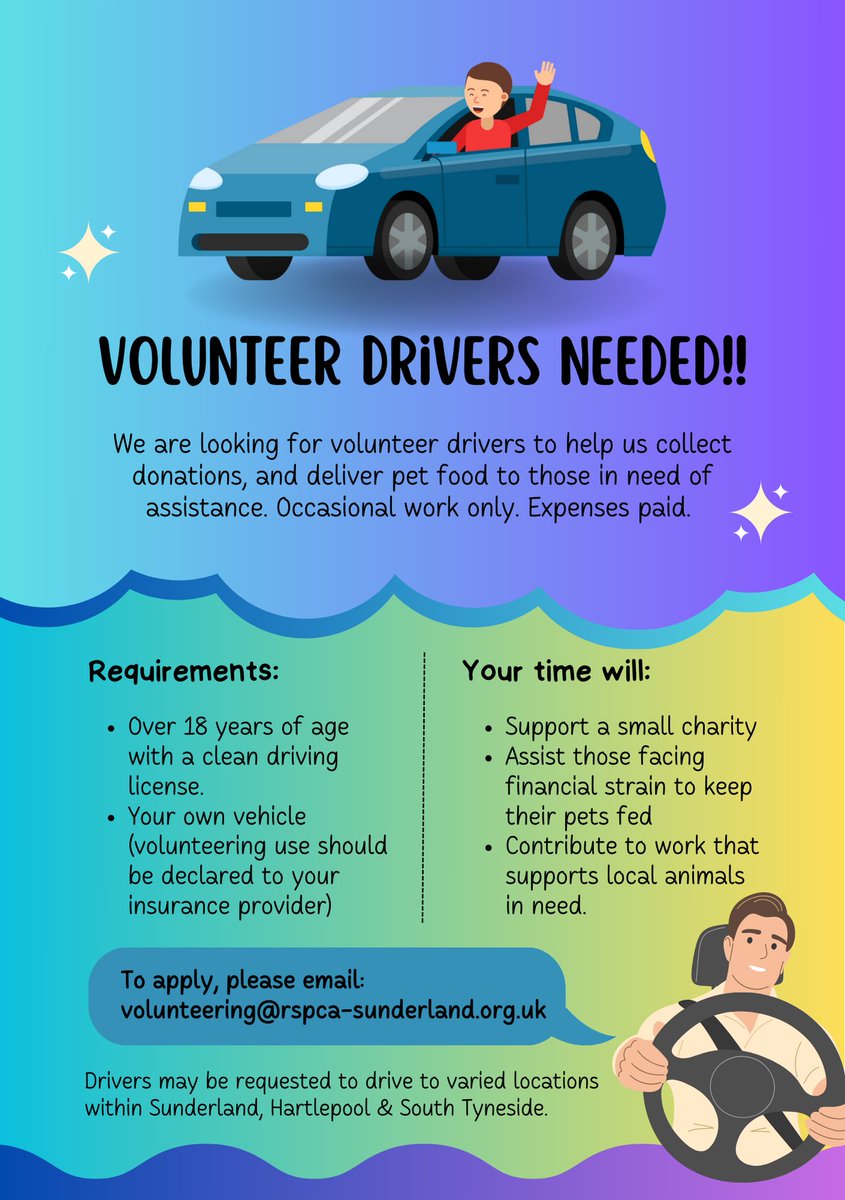 RSPCAsun's tweet photo. Come and volunteer with us :)

🐾Assisting in our charity shop
🐾Sorting, steaming and tagging shop donations
🐾Ebay listings and online sales
🐾Admin
🐾Volunteer coordinating
🐾Help us plan an event
🐾Drive for us

Email volunteering@rspca-sunderland.org.uk https://t.co/UcrovANLjj
