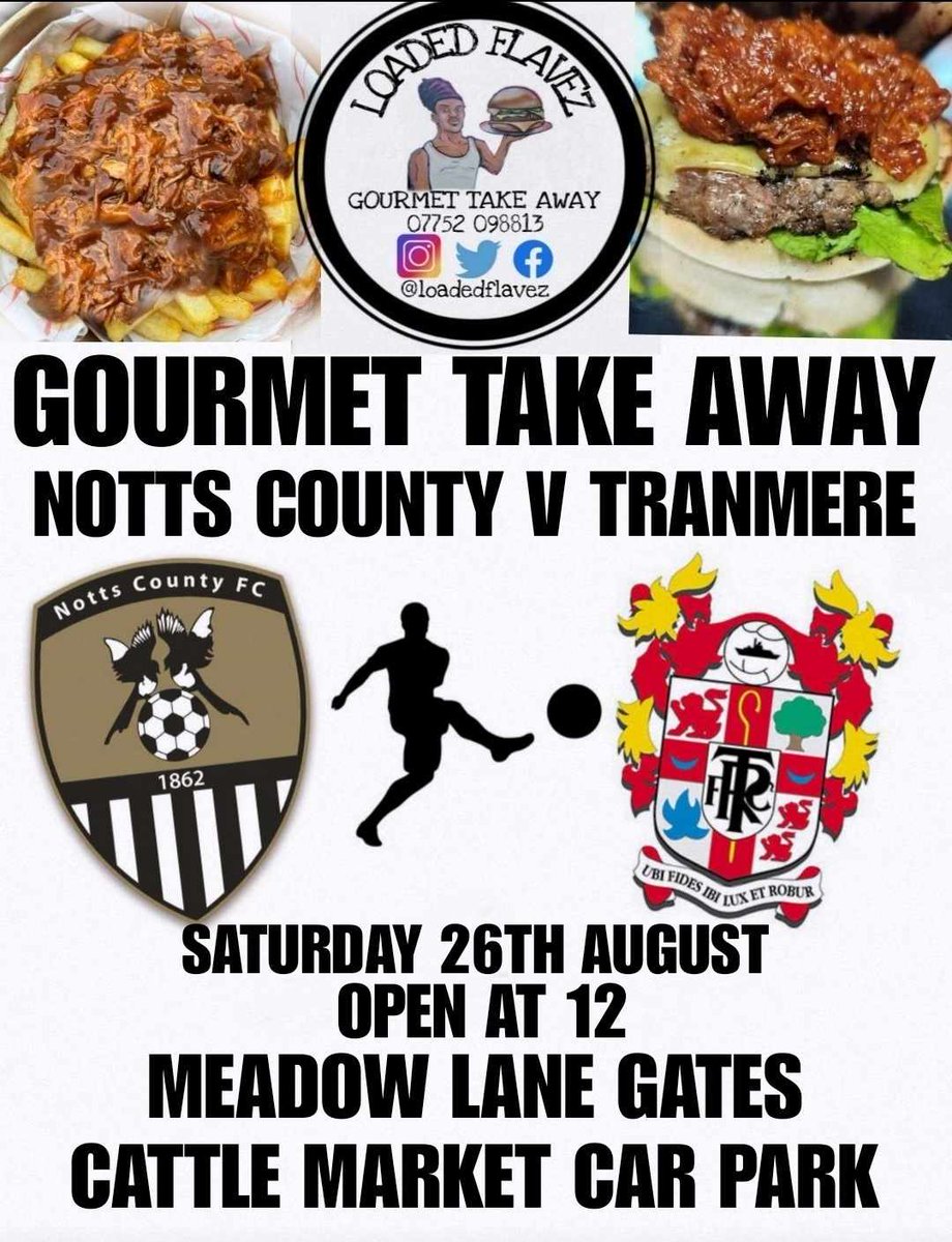 LoadedFlavez's tweet photo. Next up!
Notts county Vs Tranmere!
#tranmererovers #nottscounty #tranmere #nottingham #league2 #notts #efl #footballleague #gfoptions #steakburgers #loadedburgers #loadedfries https://t.co/rjkbT1doSk