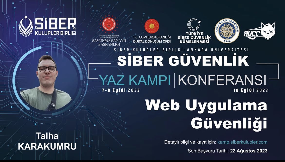 Talha Karakumru (@talhakarakumru) on Twitter photo kamp.siberkulupler.com 🔥🚀
<a href="/SiberKulupler/">Siber Kulüpler Birliği</a> <a href="/siberkume/">Türkiye Siber Güvenlik Kümelenmesi</a> <a href="/trendyoltech/">Trendyol Tech</a> <a href="/AnkaraUni/">Ankara Üniversitesi</a>
#siberguvenlik #web #webuygulama #webuygulamaguvenligi #uygulamaguvenligi kamp.siberkulupler.com 🔥🚀
<a href="/SiberKulupler/">Siber Kulüpler Birliği</a> <a href="/siberkume/">Türkiye Siber Güvenlik Kümelenmesi</a> <a href="/trendyoltech/">Trendyol Tech</a> <a href="/AnkaraUni/">Ankara Üniversitesi</a>
#siberguvenlik #web #webuygulama #webuygulamaguvenligi #uygulamaguvenligi