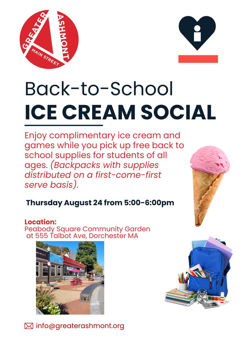 Join us 8/24 from 5-6pm for free ice cream and school supplies! Back-to-School Ice Cream Social at 555 Talbot Ave!