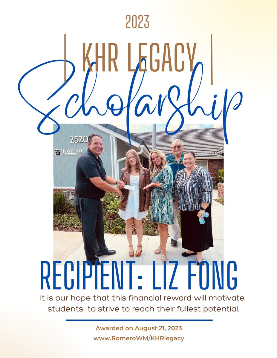 17thStJournal's tweet image. CONGRATS to our 21st Annual KHR Legacy #Scholarship recipient: Liz Fong! 📷 Liz will be attending Long Beach State in the fall.
#potentialunleashed #financialempowerment #RomeroWealth