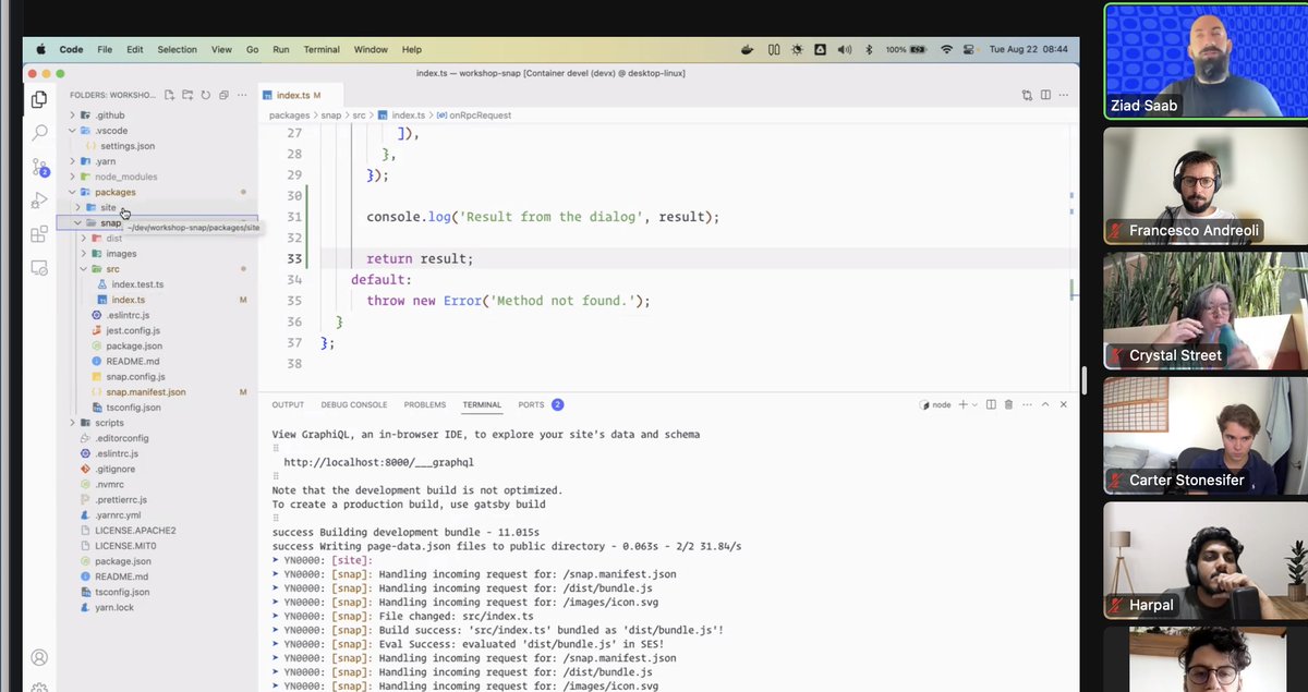 Francesco Andreoli | andreolf.ethᵍᵐ (@francescoswiss) on Twitter photo 🔥Strong <a href="/MetaMaskDev/">MetaMask Developer</a> Snap with a live build to the <a href="/Consensys/">Consensys.eth</a> Product Pro cohort! Excited & great job <a href="/ziadmtl/">Ziad Saab</a>!
We touched:
✅ Snaps use cases and Flask
✅ Starting your first Snaps from the monorepo
✅ Examples of other Snaps 🔥Strong <a href="/MetaMaskDev/">MetaMask Developer</a> Snap with a live build to the <a href="/Consensys/">Consensys.eth</a> Product Pro cohort! Excited & great job <a href="/ziadmtl/">Ziad Saab</a>!
We touched:
✅ Snaps use cases and Flask
✅ Starting your first Snaps from the monorepo
✅ Examples of other Snaps