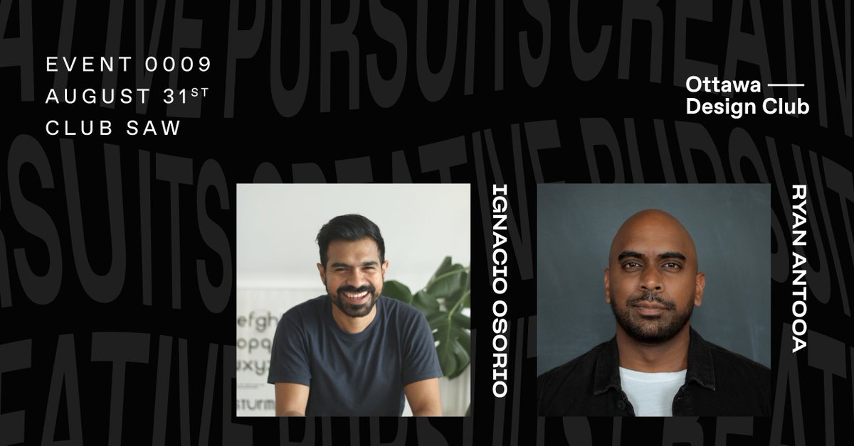 #OTTAWA!

Join me and the <a href="/OTTDesignClub/">Ottawa Design Club</a> for an unforgettable evening at the SAW Centre. I'm speaking alongside Emmy Award-winning Art Director Ignacio Orosio and expanding on new design works, lessons learned and wisdom to share for creatives. ✌️

eventbrite.ca/e/ottawa-desig…