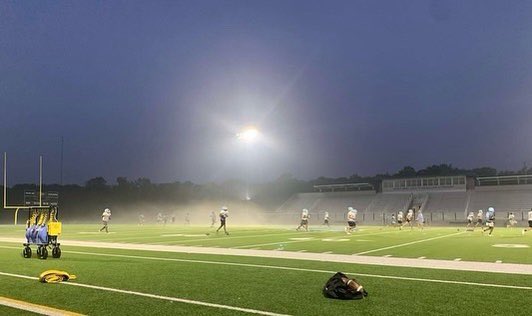 WESTMOFB's tweet photo. It was a little foggy at practice this morning.  Blue Jays are still working hard!  🏈🐦 #westmofb https://t.co/K9J7sCQyvh