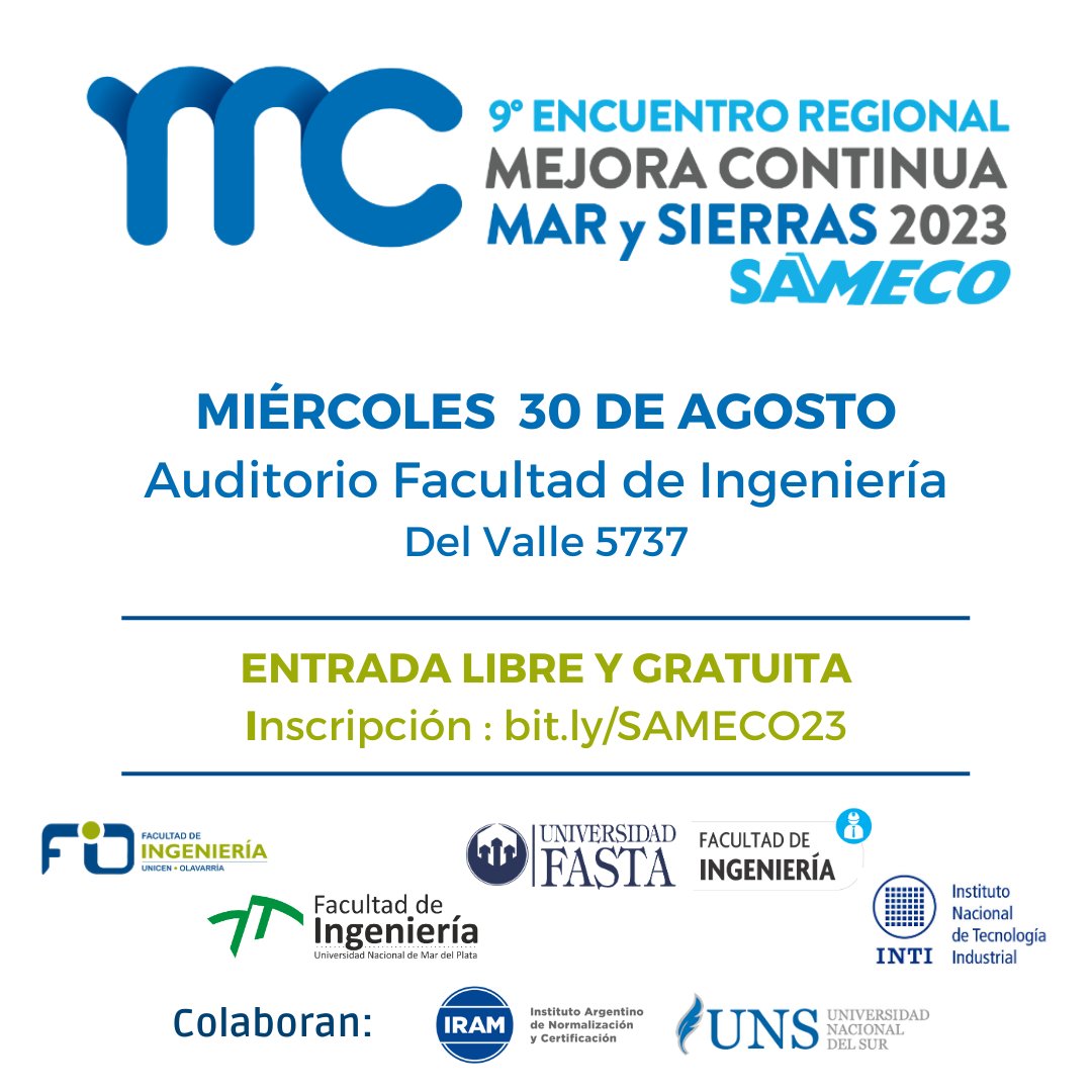 FIO_UNICEN's tweet photo. Se realizará en #Olavarria un nuevo encuentro regional de la Sociedad de Mejora Continua (#SAMECO) destinado a #profesionales, #empresas, ONG’s, #institucioneseducativas y demás #organizaciones
✍ La #inscripción es abierta a través de este link: https://t.co/p14K7iQd70 https://t.co/Zn4GTlB41o