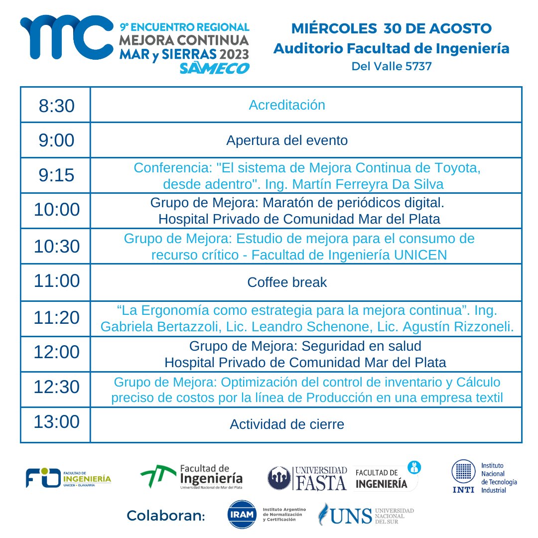 FIO_UNICEN's tweet photo. Se realizará en #Olavarria un nuevo encuentro regional de la Sociedad de Mejora Continua (#SAMECO) destinado a #profesionales, #empresas, ONG’s, #institucioneseducativas y demás #organizaciones
✍ La #inscripción es abierta a través de este link: https://t.co/p14K7iQd70 https://t.co/Zn4GTlB41o