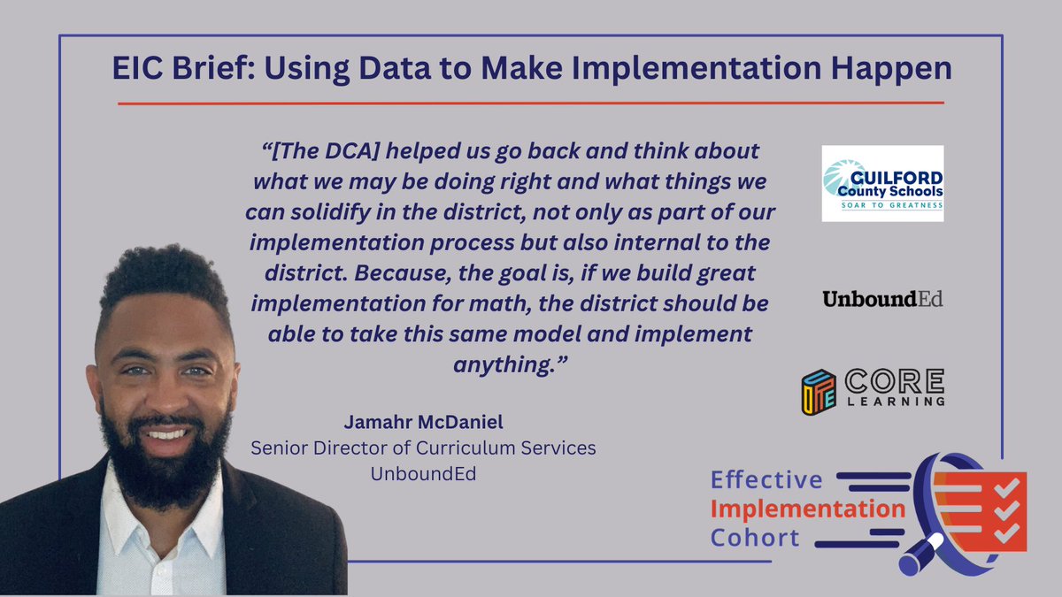 National Implementation Research Network (NIRN) (@impscience) on Twitter photo Take a few minutes and dig into Jamahr McDaniel's, Sr. Director of Curriculum Services at UnboundEd, approach to the DCA process and how he supported Guilford County Schools: unc.live/3O30SDp
#Mathematics #ImpSci <a href="/COREInc/">CORE Learning</a> <a href="/GCSchoolsNC/">Guilford Co. Schools</a> <a href="/unboundedu/">UnboundEd</a> Take a few minutes and dig into Jamahr McDaniel's, Sr. Director of Curriculum Services at UnboundEd, approach to the DCA process and how he supported Guilford County Schools: unc.live/3O30SDp
#Mathematics #ImpSci <a href="/COREInc/">CORE Learning</a> <a href="/GCSchoolsNC/">Guilford Co. Schools</a> <a href="/unboundedu/">UnboundEd</a>