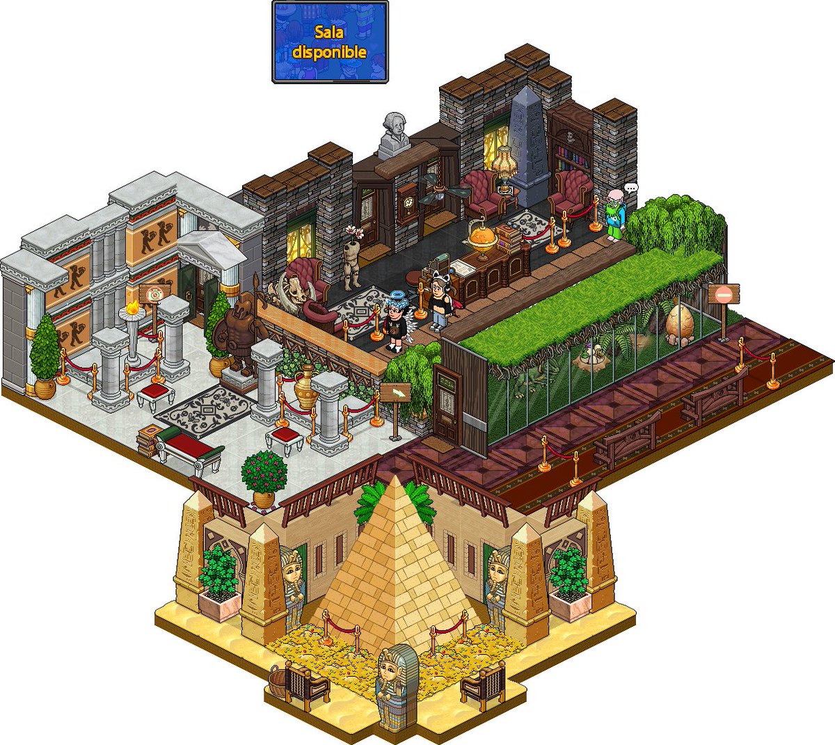 ¡Ya se encuentra disponible el Lote Museo Parte IV! Podrás adquirirlo desde el catálogo de #Habbo por un precio de 360 créditos y 360 diamantes, Además por la compra recibirá una placa exclusiva. ¡Solo por tiempo limitado! ⤵️