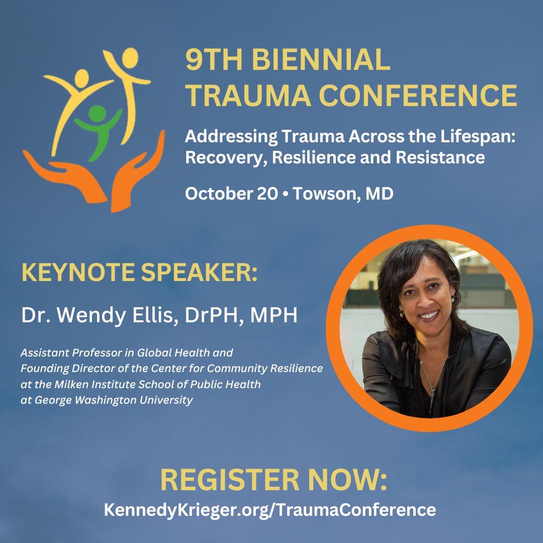 Join our Center for Child and Family Traumatic Stress for for the 9th Biennial Trauma Conference on 10/20, feat. keynote speaker Wendy Ellis, DrPH, MPH, of <a href="/ResilNation/">Center for Community Resilience</a> at <a href="/GWpublichealth/">Milken Institute SPH</a> <a href="/GWtweets/">GW University</a>. ow.ly/wRvh50PBKWU. #TraumaCon9 <a href="/wendyruns/">Dr. Wendy Ellis</a>